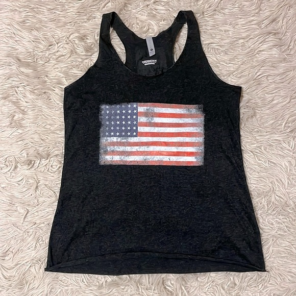 Fifth Sun Tops - NWOT FifthSun American Flag women’s racer back tank size Large charcoal grey
